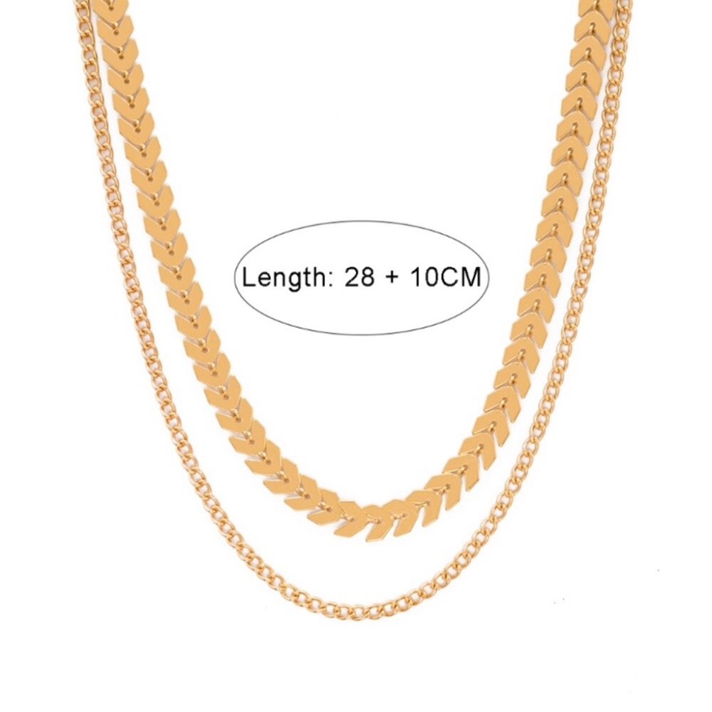 Gold two layer Gold Choker necklace chain - Picture 4 of 5